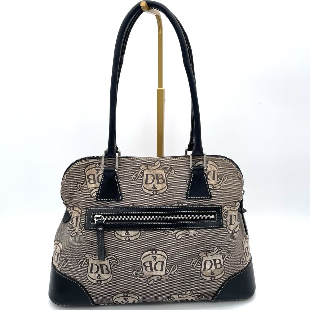 Dooney &‎ Bourke DB Monogram Canvas Satchel Shoulder Bag Black Leather COA